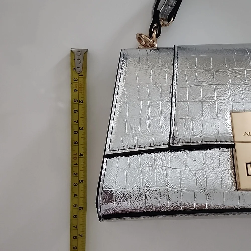 Aldo Rotoua Silver Gold Two Tone Metallic Top Handle Crossbody Mini Handbag - Picture 14 of 14